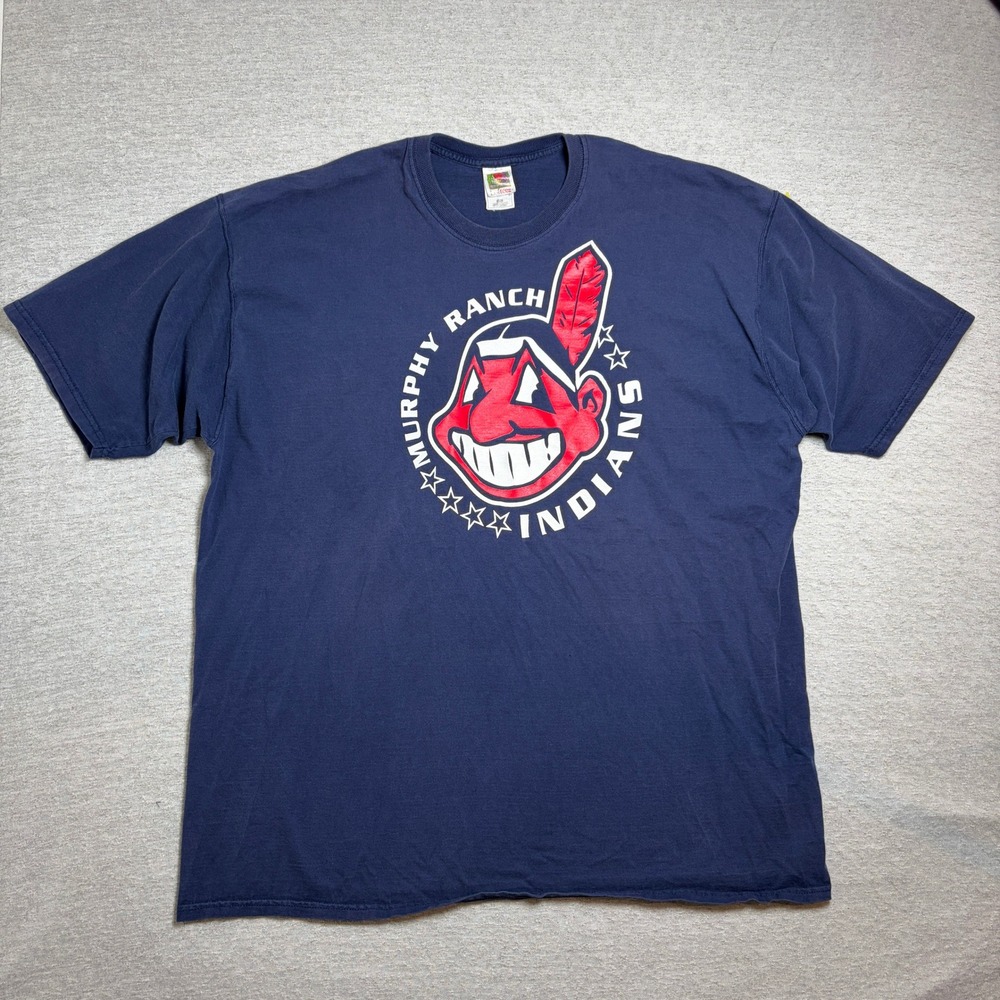 Fruit of the Loom Mens T-Shirt XXXL Navy Murphy Ranch‎ Indians Chief Wahoo